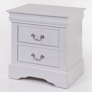 English Elm 1pc Classic White Louis Philippe Nightstand with 2 Drawers, Brushed Nickel Handles, No Assembly Required B2741P323122