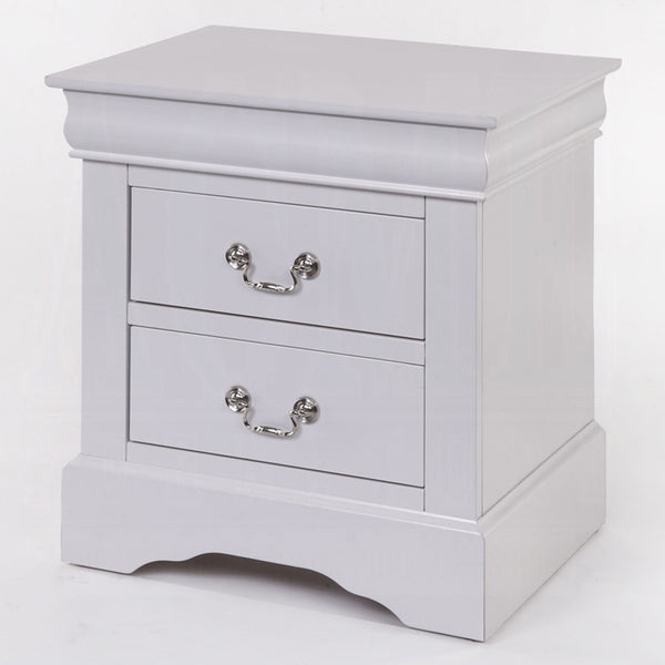 English Elm 1pc Classic White Louis Philippe Nightstand with 2 Drawers, Brushed Nickel Handles, No Assembly Required B2741P323122