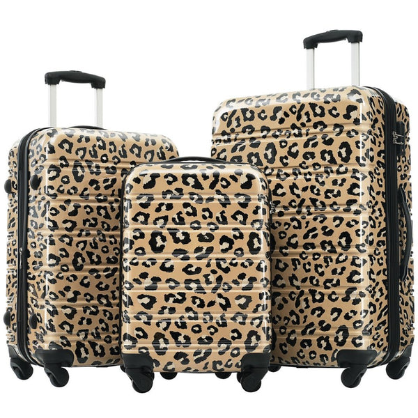 English Elm Hardshell Polycarbonate Luggage Set Three Piece Spinner Suitcases with Tsa Lock Brown Leopard N732P218227W