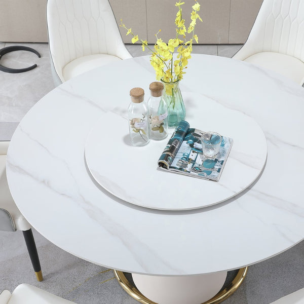 English Elm 59.05"modern Sintered Stone Round Dining Table Lazy Susan Pedestal Seats 8 W509S00180