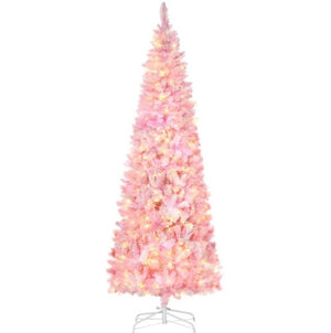 English Elm Pencil Slim Snow Flocked Pre Lit Tree with Warm Led Glow for Entryways T3971P419824