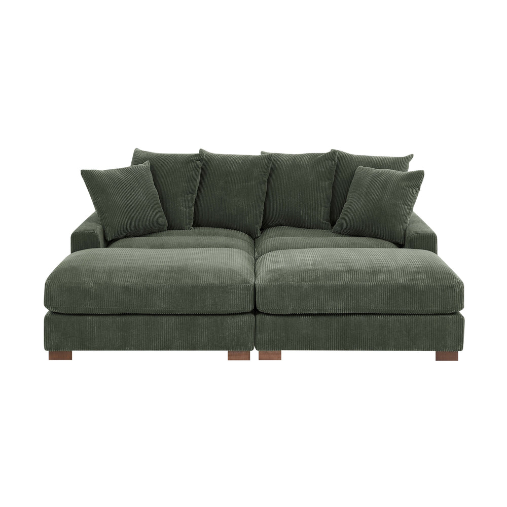 English Elm Sage Modular 86" Corduroy Sofa in Antique Green with Solid Wood Legs, Foam-Wrapped Seats & Headrests B343S00041