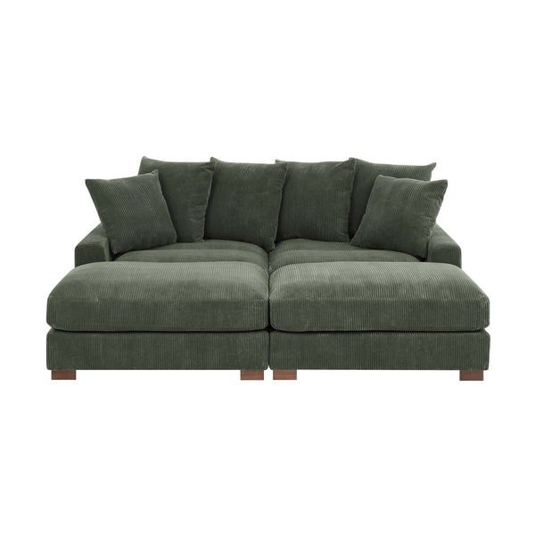 English Elm Sage Modular 86" Corduroy Sofa in Antique Green with Solid Wood Legs, Foam-Wrapped Seats & Headrests B343S00041