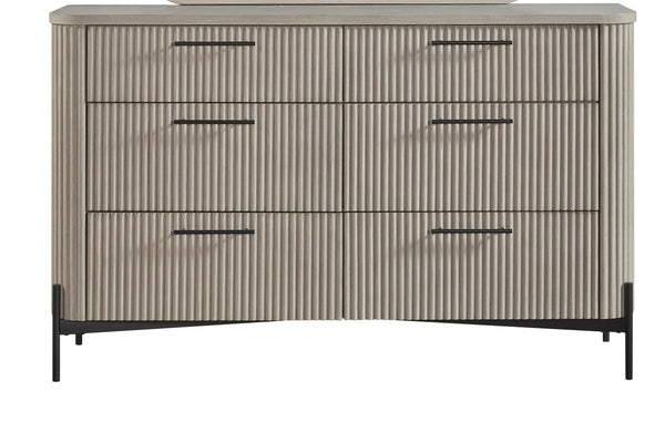 English Elm 6 Drawer Dresser with Reeded Fronts and Metal Base, Solid Wood Build, Felt & Cedar Lined Drawers taupe 61.5 L x 21.5 W x 35 H B2699P271422