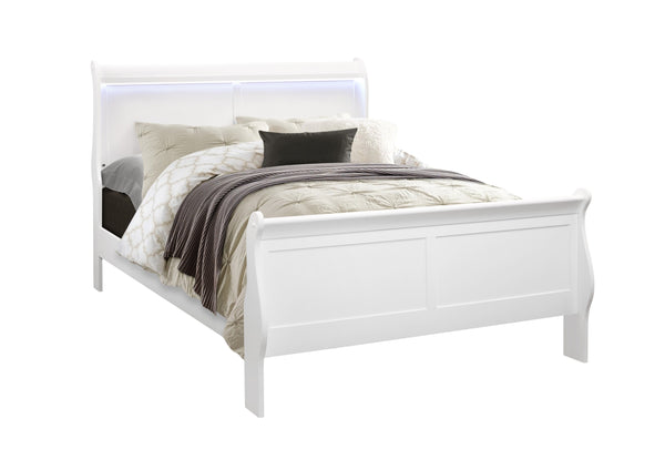 English Elm CHARLSTON Sleigh King Bedroom Set with LED Headboard, Solid Wood & MDF, Turned Legs, Spacious Drawers White 29 L x 22 W x 22 H B201S00221