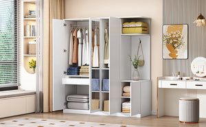 English Elm 4-Door Wardrobe with Full-Length Mirror, Dust-Proof Compartments, Shoe Door & Anti-Tip Safety Features White N820S00056K