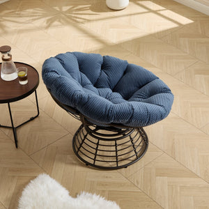 English Elm Comfortable Swivel Papasan Chair Pe Rattan Bowl Seat with Plush Corduroy Cushion W640P443554