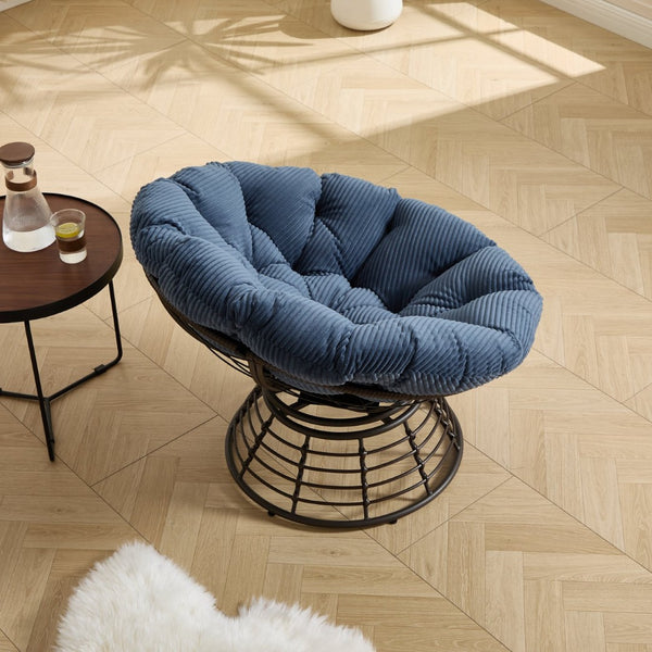 English Elm Comfortable Swivel Papasan Chair Pe Rattan Bowl Seat with Plush Corduroy Cushion W640P443554