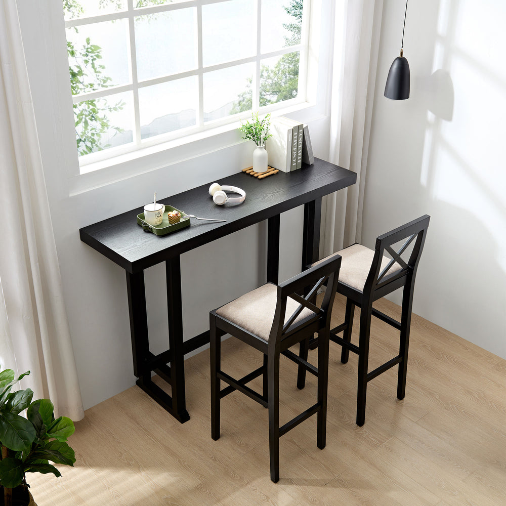 English Elm Bar Chair Vintage Black Counter Height Stool with Padded Fabric Seat, Backrest & Footrest, 260lb Capacity, Wood Frame W2582P170703