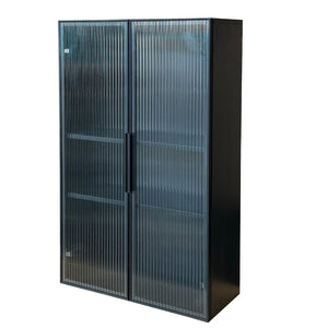 English Elm Wall Mounted Glass Door Cabinet Black Metal Frame Modern Storage for Bath or Kitchen W331P382347