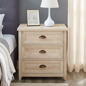 English Elm Walker Edison - Transitional Farmhouse 3-Drawer Nightstand with Framed Faces, Cup Handles, Smooth Glides, Durable MDF Finish Brown 30 L x 22 W x 8 H B185P169302