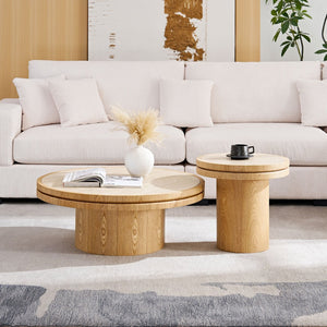 English Elm 35.43 Inch Round Sintered Stone Coffee Table with Mdf Pedestal Base for Modern Living W876S00342