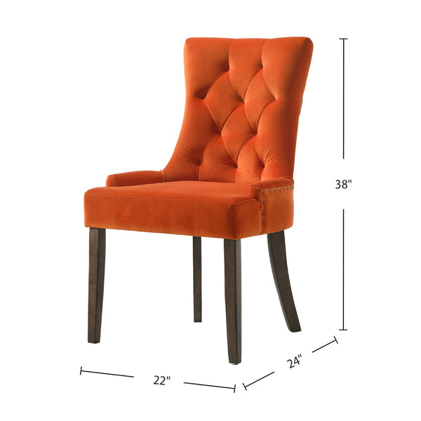 English Elm Set Of 2 Velvet Upholstered Dining Chairs In Orange With Weathered Oak Legs For Stylish Comfort B016P315252-GIGA