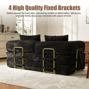 English Elm 78 Inch Corduroy Convertible Sofa Sleeper Futon with Foldable Armrests for Studio Rooms Black W5385P455023