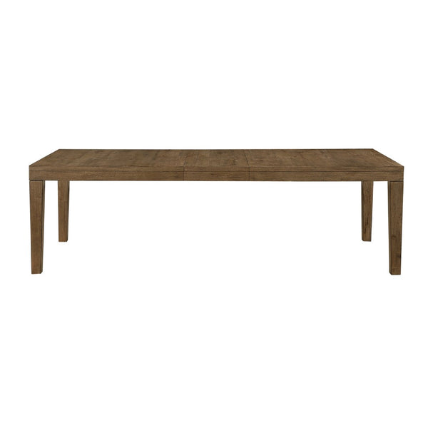 English Elm Brown French Oak Veneer Extendable Dining Set with Upholstered Chairs for Five B011S02333