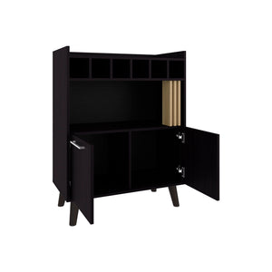English Elm Mathiston Modern Bar Cabinet in Black & Light Oak — 6-Bottle Storage, Glass Shelves, Concealed Cupboards, Durable Engineered Wood B092P254748