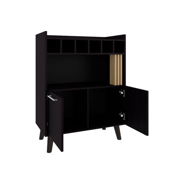 English Elm Mathiston Modern Bar Cabinet in Black & Light Oak — 6-Bottle Storage, Glass Shelves, Concealed Cupboards, Durable Engineered Wood B092P254748