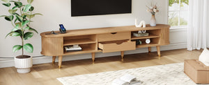 English Elm Wooden Fluted Tambour Media Console Mid Century Modern Tv Stand with Built in Charging Natural N721P428444L