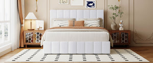 English Elm Queen Linen Upholstered Platform Bed with Hydraulic Lift Storage and Padded Headboard N708P201552K