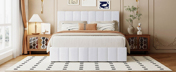 English Elm Queen Linen Upholstered Platform Bed with Hydraulic Lift Storage and Padded Headboard N708P201552K