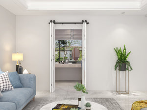 English Elm 30 in Matte Black Steel Sliding Barn Door Frosted Glass Privacy Panel with Hardware B2763P483212