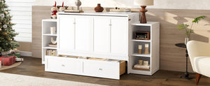 English Elm Full-Size Murphy Bed With Stylish Storage Drawers & Shelves – Perfect For Compact Spaces & Guests! W1580S00251