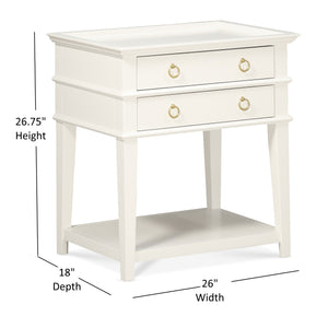 English Elm Carmona Midnight Blue Tray Top Nightstand with Two Drawers, Open Shelf, Brushed Gold Ring Pulls White B050P376937