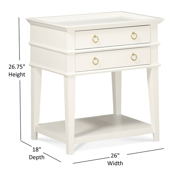 English Elm Carmona Midnight Blue Tray Top Nightstand with Two Drawers, Open Shelf, Brushed Gold Ring Pulls White B050P376937