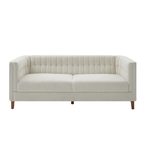 English Elm Modern Chenille Three Seater Sofa with Channel Tufted Back and Birch Wood Legs Beige N763S000100A