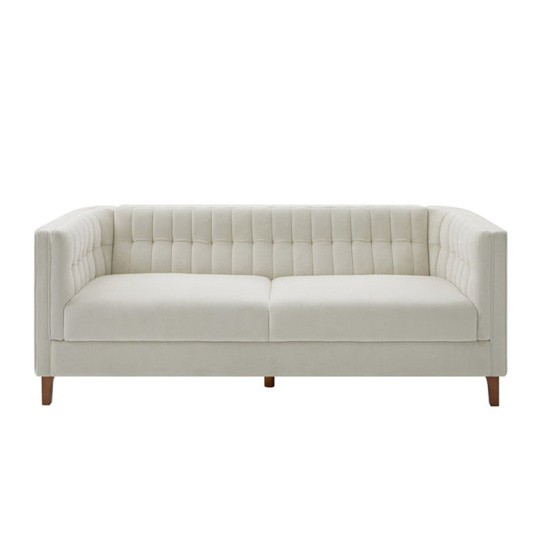English Elm Modern Chenille Three Seater Sofa with Channel Tufted Back and Birch Wood Legs Beige N763S000100A