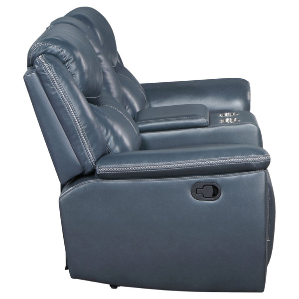 English Elm Stanwicke Blue Motion Reclining Loveseat With Console - Stylish Comfort, Cupholders & Storage Space B062P354056-GIGA