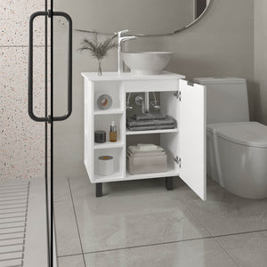 English Elm Vanity Compact White Engineered Wood Sink Cabinet with 1 Door, 5 Shelves, 4 Legs, Durable Storage B097P350311