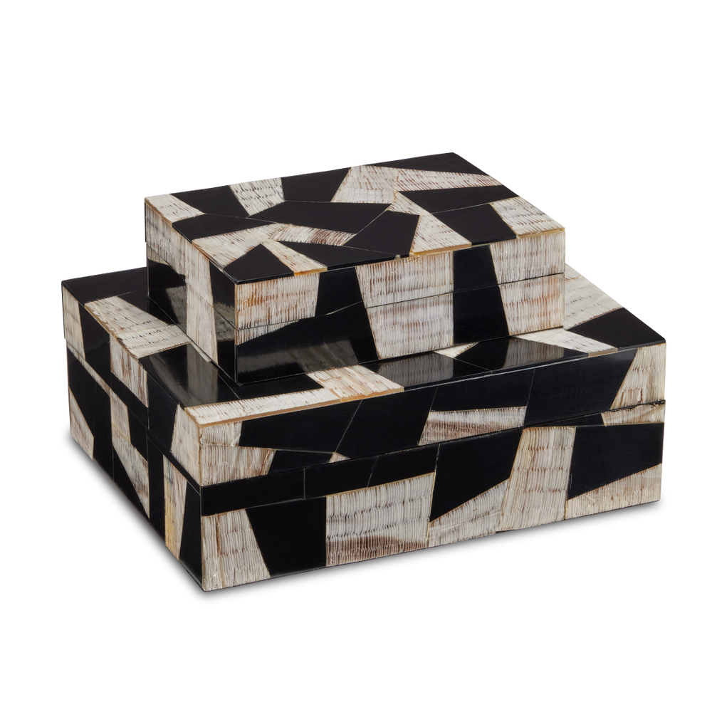 Bindu Modernist Box Set of 2 | Handcrafted Black Composite & Buffalo Horn Decorative Storage Solution