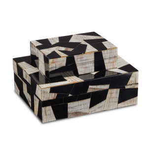 Bindu Modernist Box Set of 2 | Handcrafted Black Composite & Buffalo Horn Decorative Storage Solution