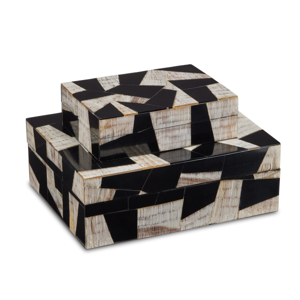 Bindu Modernist Box Set of 2 | Handcrafted Black Composite & Buffalo Horn Decorative Storage Solution