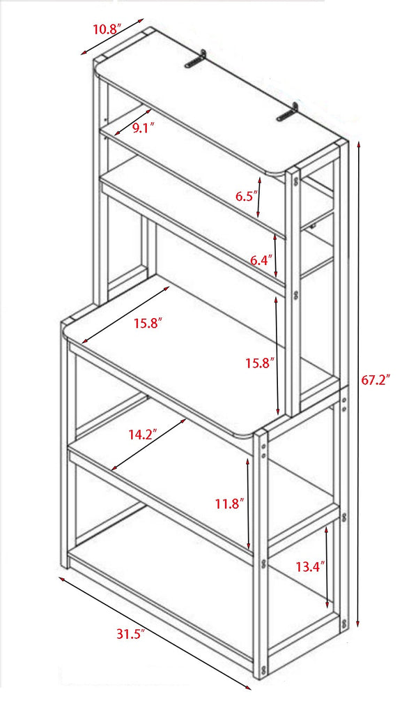 English Elm 31.5" 5-Tier Bakers Rack White+Black – Sturdy Particle Board Kitchen Shelves, Coffee Bar, Storage W1412P230432