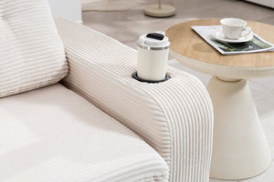 English Elm Convertible Floor Sofa Bed with Memory Foam and Ribbed Corduroy for Small Spaces Beige W395P438025