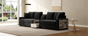 English Elm Modern Chenille Modular Sofa with Storage Armrest Console Table Living Room Seating Black N763S000064B