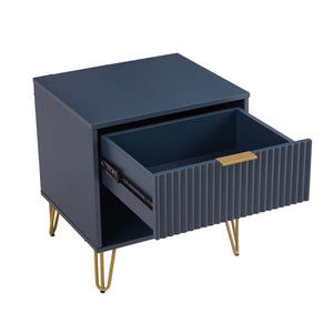 English Elm Dumbo 20" Midnight Blue Fluted Nightstand With Gold Accents - Stylish Storage For Modern Bedrooms B365P398140