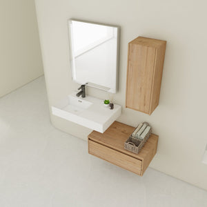 English Elm 30 Inch Wall-Mounted Bathroom Vanity With Resin Sink, Soft Close Drawer & Storage Cabinet - Modern Design W999S00267