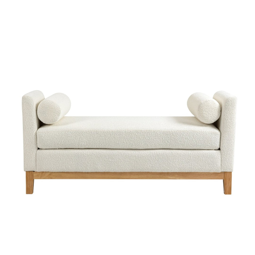 English Elm 54.3"w Boucle Upholstered Bench with Bolster Pillows Pocket Spring Cushion Wood Legs W3188P410646