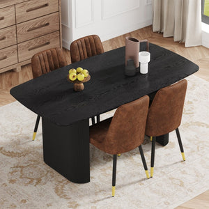 English Elm Table And Chair Set - Modern 67X35.4 Inch Black Wood Grain Dining Table With 4 Brown Chairs W1151S04168-GIGA