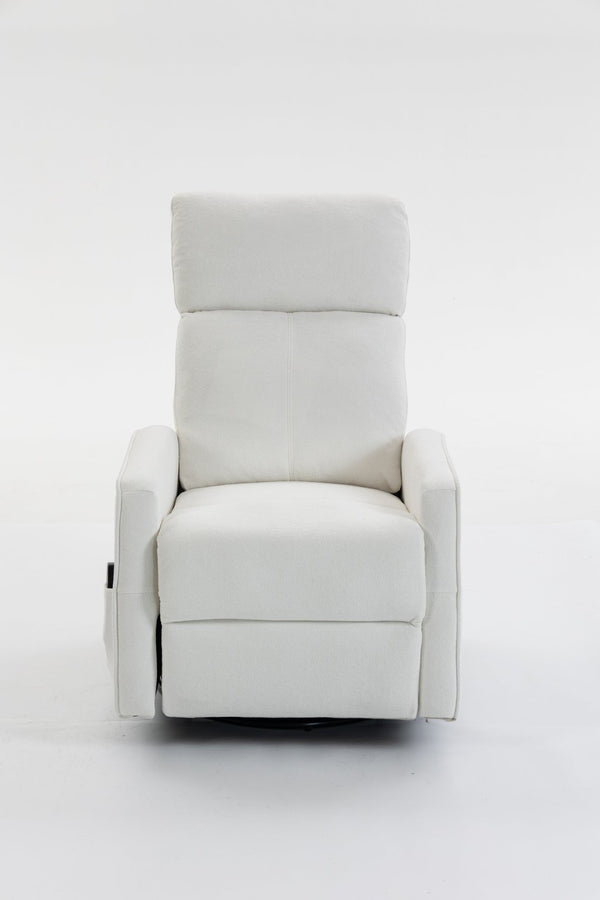 English Elm Short Plush Swivel Recliner Armchair with 360 Degree Rotation for Living Room Cream White W547P437353