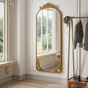 English Elm 58"X24" Arched Full Body Mirror - Vintage Ornate Design, Wall-Mounted, Durable Shatter-Resistant Glass W757P286271