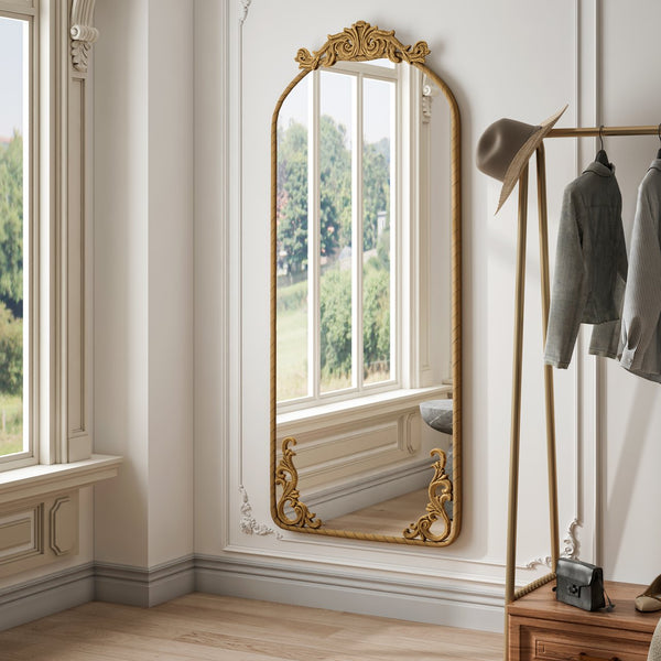 English Elm 58"X24" Arched Full Body Mirror - Vintage Ornate Design, Wall-Mounted, Durable Shatter-Resistant Glass W757P286271