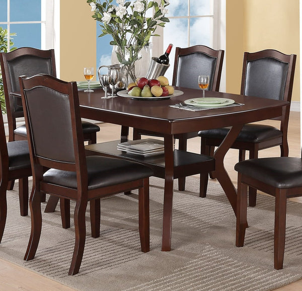 English Elm Formal Counter Height Dining Table Set with Open Shelf and Four Upholstered Side Chairs, Solidwood Finish for Contemporary Gatherings Espresso 69 L x 45 W x 8 H B011S01096