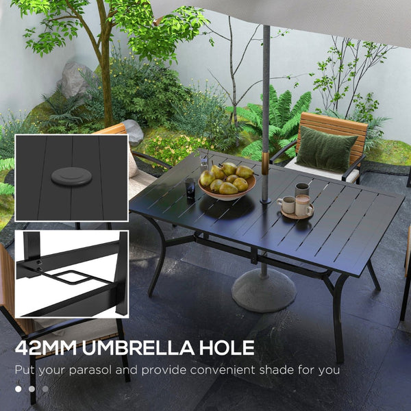 English Elm Outsunny Sturdy Steel Outdoor Dining Table For 6, Modern Patio Table With Umbrella Hole, Black Finish W2225P174361-GIGA
