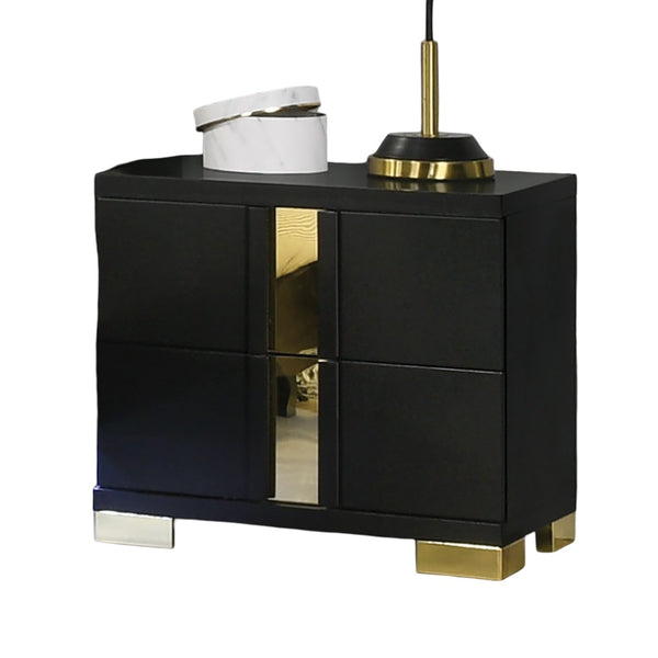 English Elm Black Black And Gold Trim Nightstand with Bracketed Metal Legs, Acrylic Trim, Ball-Bearing Glides, Contemporary Bedroom Accent 23x15.5x22 inches B2741P325736