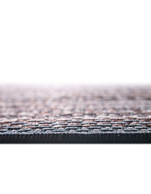 Unique Loom Outdoor Border Checkered Machine Made Border Rug Brown, Brown/Black 6' 0" x 6' 0"