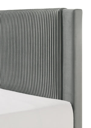 English Elm 1pc Plush Upholstered Headboard Queen Bed with Ribbed Texture, Low-Profile Frame and Sleek Modern Design Light Gray 45.3 L x 27 W x 6.9 H B2741P322604